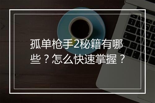 孤单枪手2秘籍有哪些？怎么快速掌握？