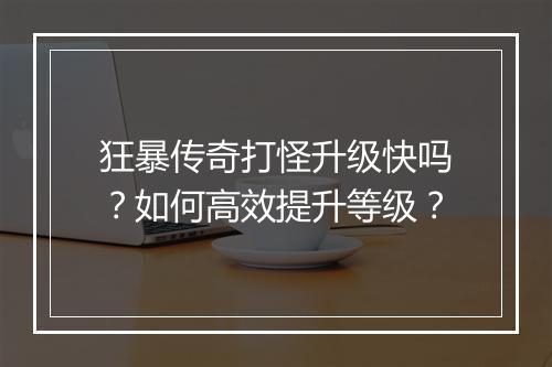 狂暴传奇打怪升级快吗？如何高效提升等级？