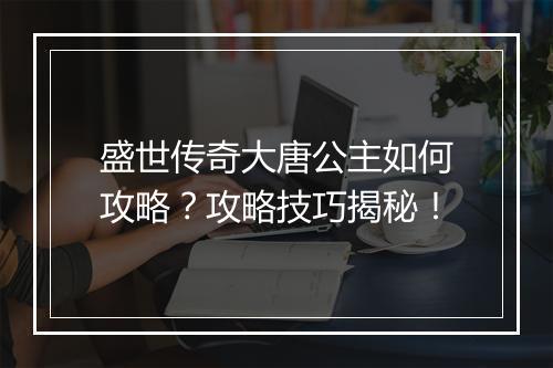 盛世传奇大唐公主如何攻略？攻略技巧揭秘！