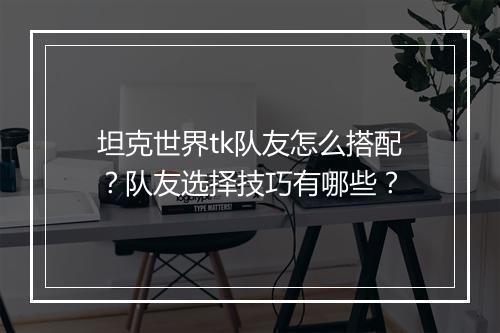 坦克世界tk队友怎么搭配？队友选择技巧有哪些？