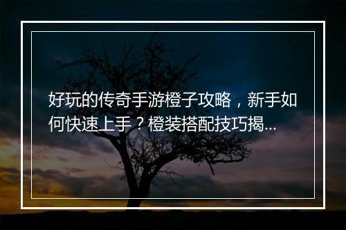 好玩的传奇手游橙子攻略，新手如何快速上手？橙装搭配技巧揭秘！