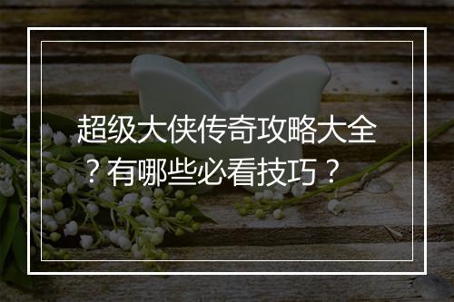 超级大侠传奇攻略大全？有哪些必看技巧？