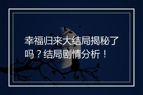 幸福归来大结局揭秘了吗？结局剧情分析！