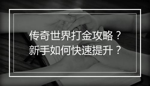 传奇世界打金攻略？新手如何快速提升？