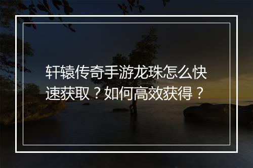 轩辕传奇手游龙珠怎么快速获取？如何高效获得？