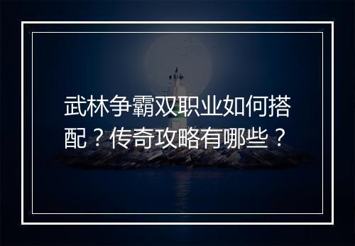 武林争霸双职业如何搭配？传奇攻略有哪些？