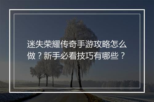 迷失荣耀传奇手游攻略怎么做？新手必看技巧有哪些？