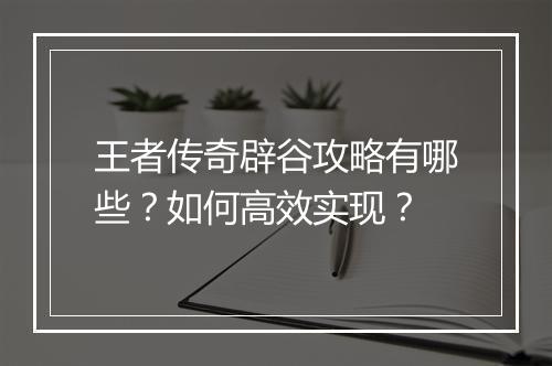 王者传奇辟谷攻略有哪些？如何高效实现？