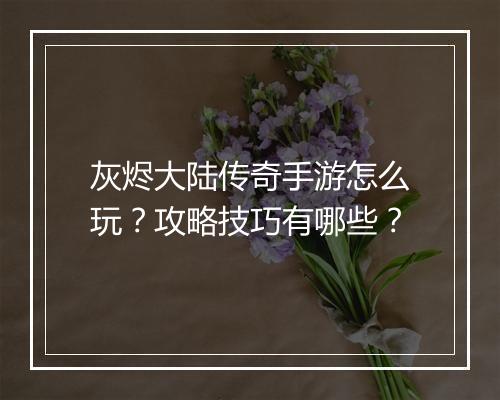 灰烬大陆传奇手游怎么玩？攻略技巧有哪些？
