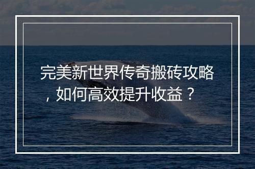 完美新世界传奇搬砖攻略，如何高效提升收益？