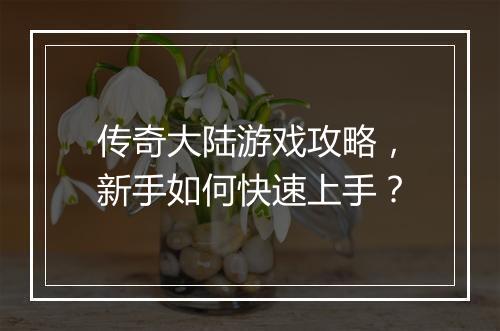 传奇大陆游戏攻略，新手如何快速上手？