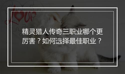 精灵猎人传奇三职业哪个更厉害？如何选择最佳职业？