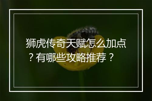 狮虎传奇天赋怎么加点？有哪些攻略推荐？