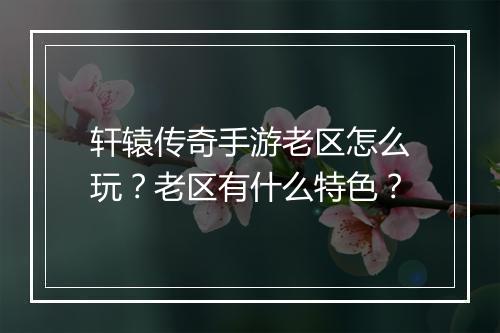 轩辕传奇手游老区怎么玩？老区有什么特色？