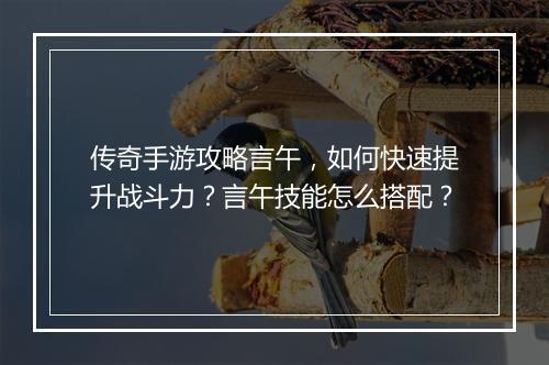 传奇手游攻略言午，如何快速提升战斗力？言午技能怎么搭配？