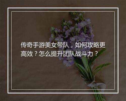 传奇手游美女带队，如何攻略更高效？怎么提升团队战斗力？