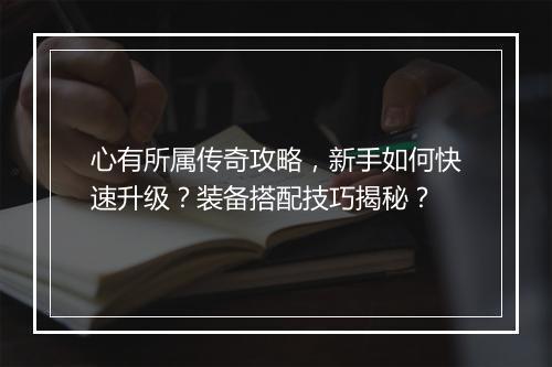 心有所属传奇攻略，新手如何快速升级？装备搭配技巧揭秘？