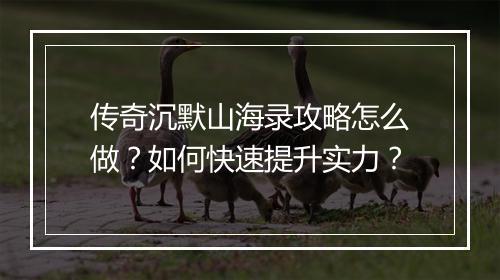 传奇沉默山海录攻略怎么做？如何快速提升实力？