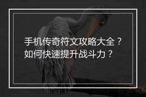 手机传奇符文攻略大全？如何快速提升战斗力？