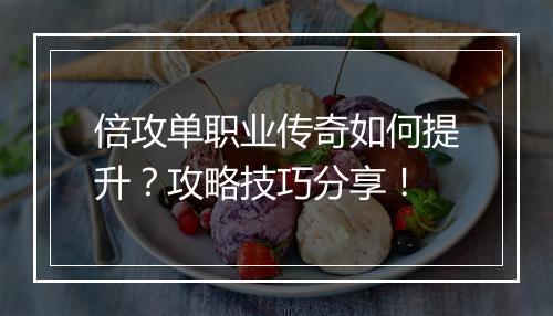 倍攻单职业传奇如何提升？攻略技巧分享！