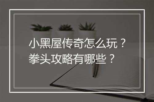 小黑屋传奇怎么玩？拳头攻略有哪些？