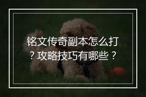 铭文传奇副本怎么打？攻略技巧有哪些？