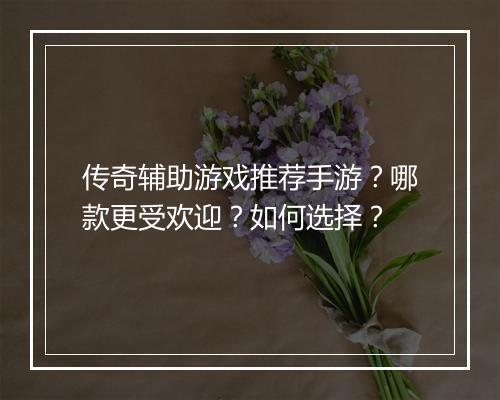 传奇辅助游戏推荐手游？哪款更受欢迎？如何选择？