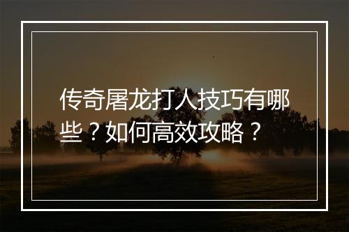 传奇屠龙打人技巧有哪些？如何高效攻略？