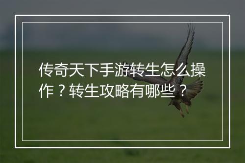 传奇天下手游转生怎么操作？转生攻略有哪些？