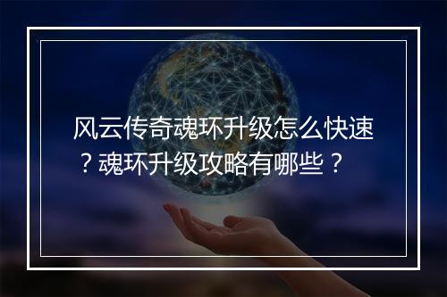 风云传奇魂环升级怎么快速？魂环升级攻略有哪些？