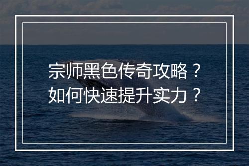 宗师黑色传奇攻略？如何快速提升实力？