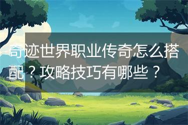 奇迹世界职业传奇怎么搭配？攻略技巧有哪些？