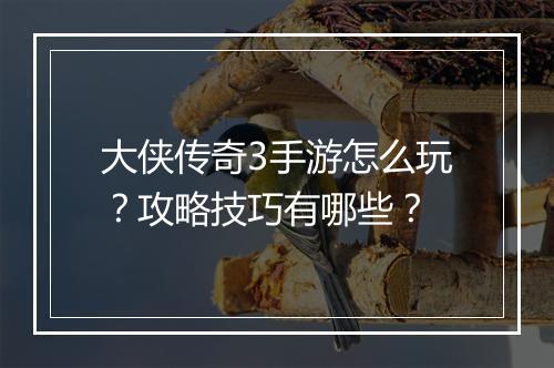 大侠传奇3手游怎么玩？攻略技巧有哪些？