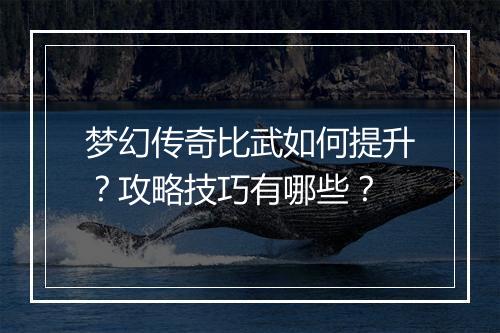 梦幻传奇比武如何提升？攻略技巧有哪些？