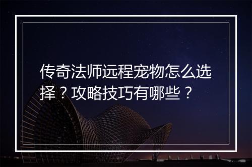 传奇法师远程宠物怎么选择？攻略技巧有哪些？