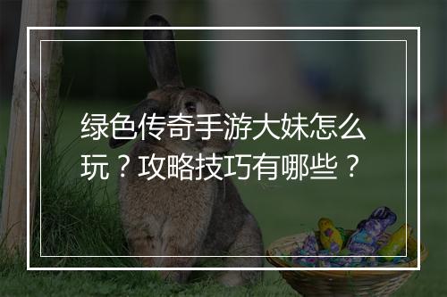 绿色传奇手游大妹怎么玩？攻略技巧有哪些？