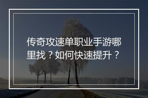 传奇攻速单职业手游哪里找？如何快速提升？