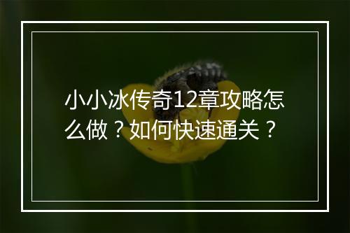 小小冰传奇12章攻略怎么做？如何快速通关？