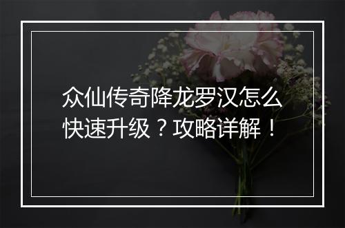 众仙传奇降龙罗汉怎么快速升级？攻略详解！