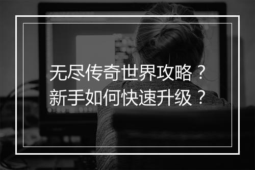 无尽传奇世界攻略？新手如何快速升级？