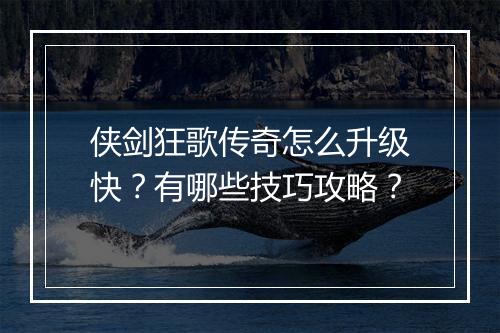 侠剑狂歌传奇怎么升级快？有哪些技巧攻略？