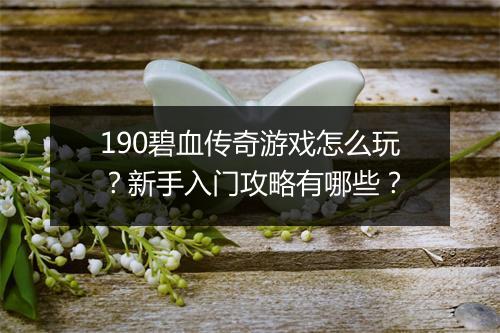 190碧血传奇游戏怎么玩？新手入门攻略有哪些？