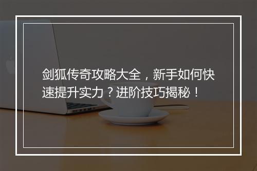 剑狐传奇攻略大全，新手如何快速提升实力？进阶技巧揭秘！