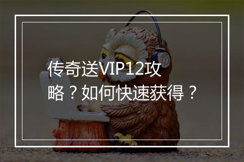 传奇送VIP12攻略？如何快速获得？