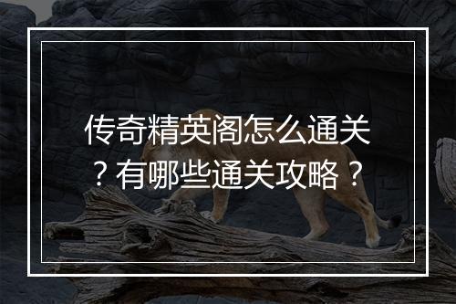 传奇精英阁怎么通关？有哪些通关攻略？