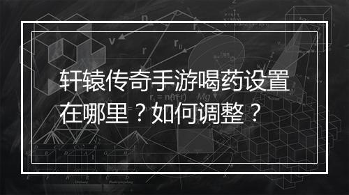 轩辕传奇手游喝药设置在哪里？如何调整？