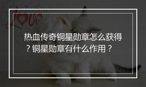 热血传奇铜星勋章怎么获得？铜星勋章有什么作用？