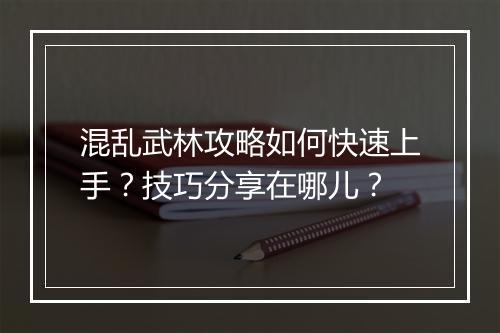 混乱武林攻略如何快速上手？技巧分享在哪儿？