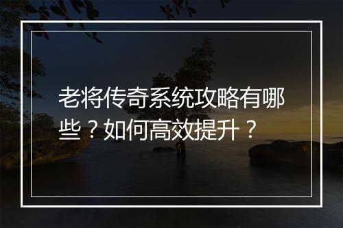 老将传奇系统攻略有哪些？如何高效提升？