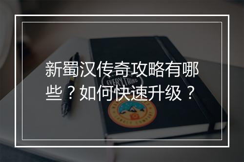 新蜀汉传奇攻略有哪些？如何快速升级？